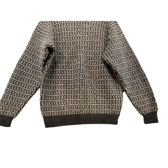 Vintage Traverse Bay Woolen Co. 100% Pure Wool Checkerboard Sweater Gray Tan - Picture 7 of 12